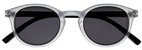 OPULIZE Zen Gafas de Lectura Solares Montura Redonda Cristal Transparente Negro Mate Pequeño y Ligero Bisagras con Muelle Resistente a los Arañazos Lentes Oscuros Unisex S24-C +2.00