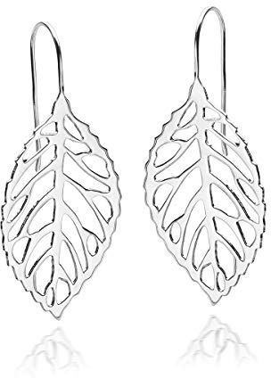 MATERIA Damen Ohrringe Blatt hängend - 925 Sterling Silber Ohrhänger Blätter Schmuck mit Geschenk-Box 45x20mm SO-45