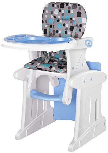 HOMCOM Baby Hochstuhl 2 in 1 für 6 Monate bis 6 Jahre in einen multifunktionalen Tisch und Stuhl umwandelbar Verstellbar in 3 Positionen Hohe Rückenlehne gepolstert mit 2 abnehmbaren Tabletts
