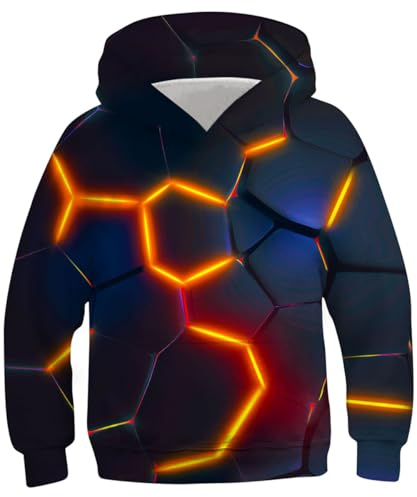 Kids4ever Unisex-huvtröjor för barn med 3D-tryck, roliga och sportiga tröjor med fickor, 6–16 år, 14-16 år