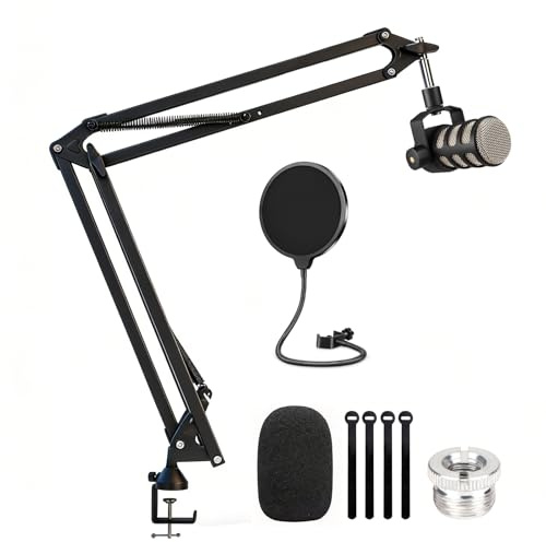 WEIBOND Rode Podmic Boom Arm with Pop Filter - Professional Adjustable Scissor Microhone Stand Arm with Foam Windscreen Compatible with Rode Podmic Mircophone