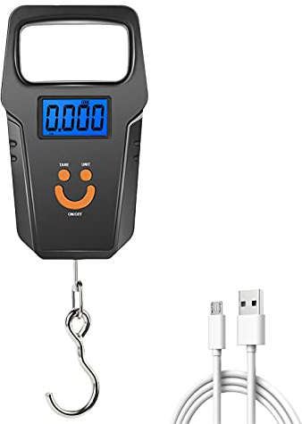 Gepäckwaage, Fischwaage, USB-wiederaufladbar, digitale Elektronik, zum Aufhängen, Gepäck, Gewichtswaage für Familie, Reisen, Einkaufen, Angeln, Schwarz