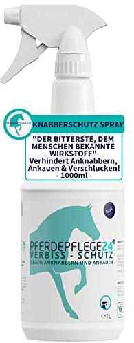 PFERDEPFLEGE24 Knabberschutz & Verbissschutz Pferd 1000ml - Ankau & Knabberstopp Spray gegen Anknabbern & Ankauen von Decken, Gurten, Holz, Mähne & Fell - Bitterster, dem Menschen bekannter Wirkstoff