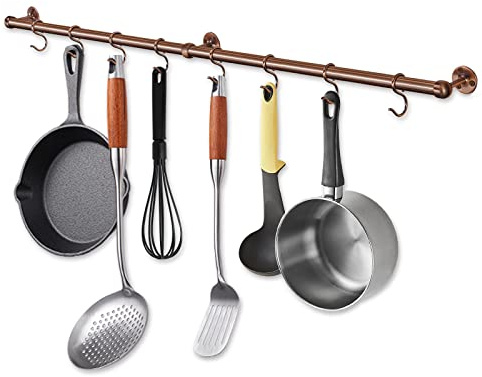 ROTHLEY 39.4 Inch Stainless Steel Wall Mounted Hanging Pot and Pan Rack with Adjustable S Hooks, Antique Copper