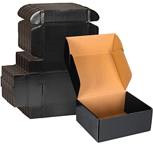 6x4x3 Black Cardboard Boxes - 30 Pack Small Shipping Boxes for Small Business Mailing, Corrugated Packaging
