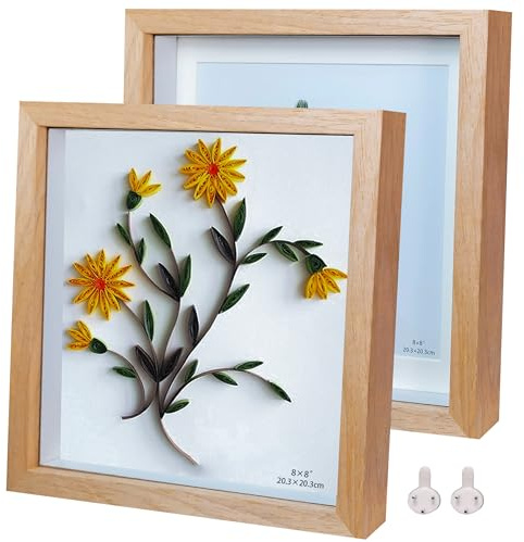 Houstimi 3D Bilderrahmen zum Befüllen Natural Bilderrahmen quadratisch holz Objektrahmen 20x20cm 2er-Pack Schattenbox Fotorahmen Hergestellt aus Massivholz und Echtglas Tiefe 1,5 cm