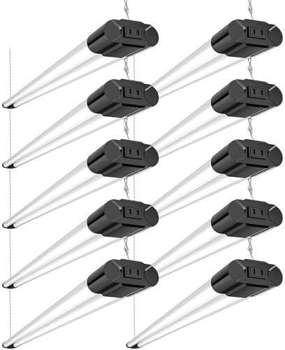 BBOUNDER 10 Pack Linkable LED Utility Shop Light, 4400 LM, 6500K Cool Daylight, 4 FT Integrated Fixture for Garage, 40W Equivalent 250W, Surface + Suspension Mount, Black