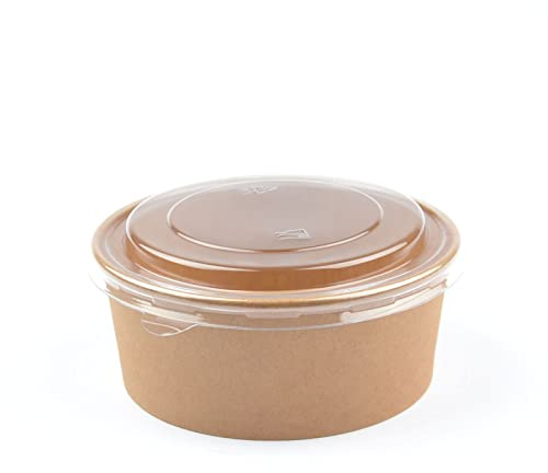 50 Stück Kraft Salatschalen mit Deckel, rund, 750 ml Salatbox Paper Bowl Salat to go Schale Salat-Bowl Hartpapier Salad Cups Salatbecher Kartonschale