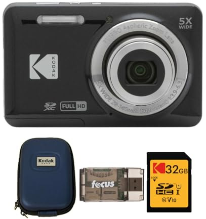 Kodak PIXPRO Friendly Zoom FZ55 Lot de 4 appareils photo numériques avec étui pour appareil photo, carte mémoire SDHC UHS-I U1 Classe 10 32 Go et lecteur de cartes USB 2.0 Noir