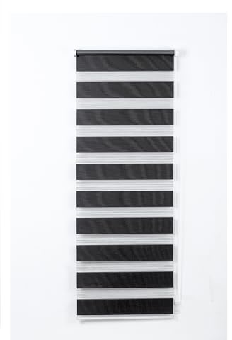 Day and Night Blinds - 174cm x 165cm - Black Curtain - Blackout and translucent Roller shades for windows - Double Layered Fabric Blind
