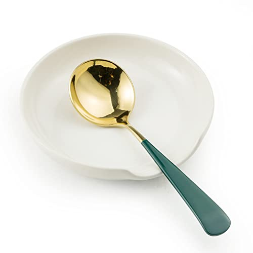 Gomakren Spoon Rest Spoon Holder for Stove Top, Spoon Rest Large Ceramic Spoon Holder, Utensil Rest for Spatula Fork Ladles Spoons Tongs, Mothers Day Kitchen Counter Framhouse Decor, Cream White
