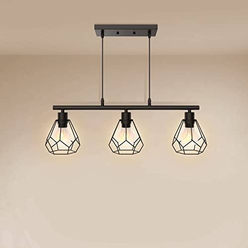 EMKE Hängelampe Pendelleuchte Schwarz, Vintage Pendellampe 3 flammige Hängeleuchte Lampenfassung E27, Deckenlampe Industrial für Wohnzimmer Schlafzimmer und Esszimmer Hängelampe