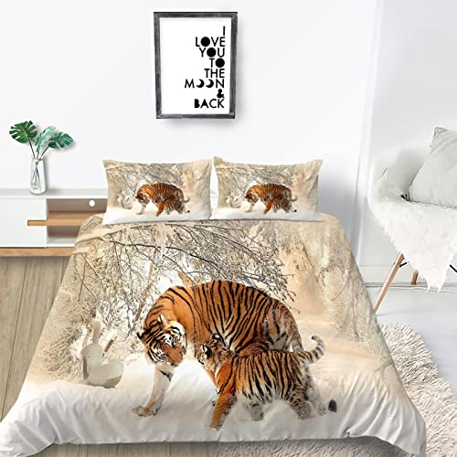 Bettwäsche 135x200 Bettbezug Winter Bettwäsche-Sets Tier Tiger Muster Weich Hypoallergen Baby Bettwäsche Set mit 2 Kissenbezüge 80x80 cm, Geeignet für Jungen Mädchen Kinder