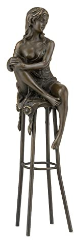 Moritz Bronze Frau auf Barhocker aufrecht 27,5 cm Akt Skulptur Deko Statue | Massive Handarbeit, sitzende Dame mit übereinandergeschlagenen Beinen, Frauenfigur, Wohndeko und Geschenk für Sie