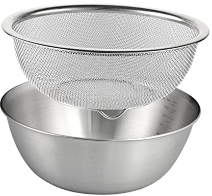 Gralara Passoire en Acier Inoxydable 304 2 pièces avec Bol mélangeur, Panier égouttoir avec Bassin pour légumes, 22CM