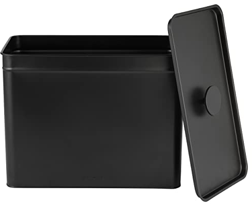 Salter BW12458EU7 Kuro Bread Bin With Lid – Carbon Steel Large Bread Box, 33 x 18 x 23cm, Long Lasting Freshness, Space Saving Kitchen Storage For Bread, Bagels, Pastries, Black Powder-Coated Finish