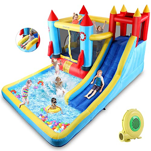 HYPOAI Bounce House,Inflatable Bounce Castle with Blower for Kids 3-12,Outdoor/Indoor Bouncy House Water Park for Backyard with 2 Splash Slides,Climbing Wall,Ball Pit,Jumping Area (146 x 132 x 81)