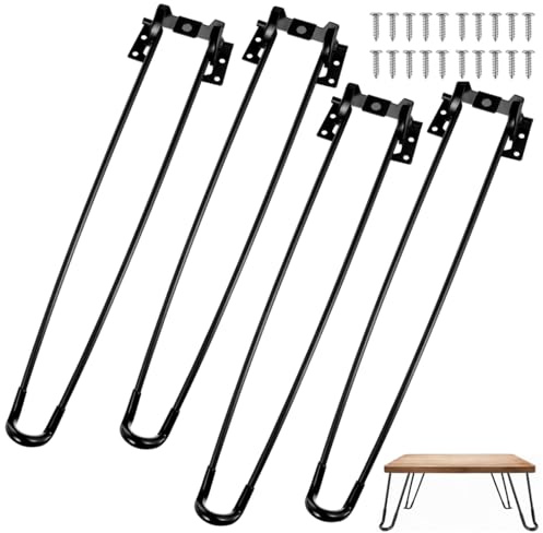 VILLCASE 4 Stück Haarnadel Tischbeine Klappbar 43cm, Metall Tischfüße Schwarz für DIY Couchtisch & Camping, Platzsparende Möbelfüße Eisen mit Gummischutz, Faltbar