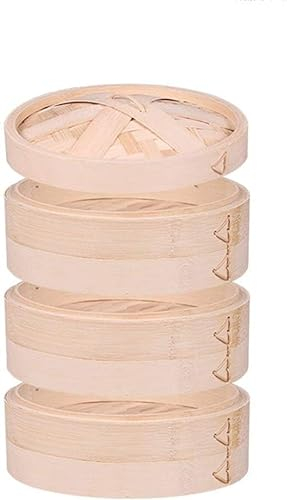Premium 7/8/10/12 Inch Handmade Bamboo Steamer 2/3 Tiers & Lid & Liners Natural Bamboo Dumpling Steamer Perfect for Steaming Dumplings, Vegetables, Meat, Fish, Rice (Color : 8inch, Size : 3pcs)