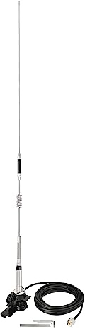 Eightwood VHF UHF Antenne Auto Mobilfunkantenne Edelstahl 75CM Dualband Antenne 144/430 MHz Amateur Funkantenne Pl259 Antenna mit Halterung + 5M Kabel für BTECH ICOM Midland Yaesu TYT Cobra