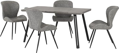 Seconique Quebec Wave Edge Dining Set with 4 Dining Chairs,Concrete/Grey