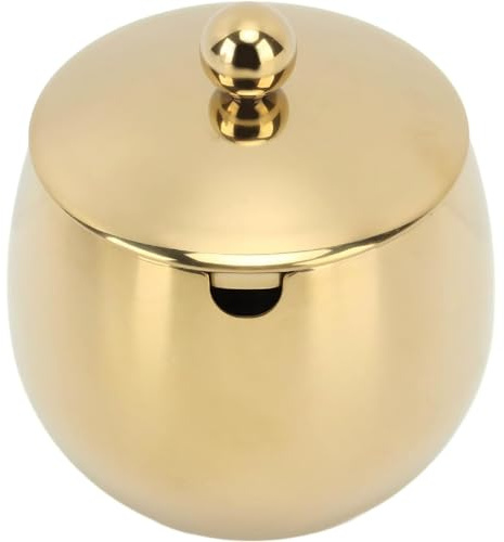 Natudeco Zuckerdose Mit Deckel, Großes Gewürzglas, Goldene Schüssel Mit Deckel, Zuckerdose aus Edelstahl, Aufbewahrung Für Zucker, Salz, Süßigkeiten, Kaffeeweißer, Süßstoff(Gold)
