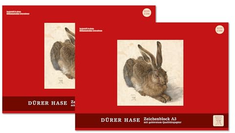 Lumart Dürer Zeichenblock - 2 Blöcke à 18 Blatt, DIN A3, 100 g/m² | Malblock Dürer Hase mit extra starkem gekörntem Papier zum Zeichnen, Skizzieren und Basteln