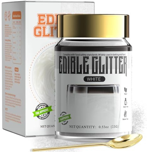 ANRZO Essbares Glitzerpulver für Getränke (Weiß) – FDA-zertifiziert, Vegan Essbar Glitzer für Drinks, Cocktails, Kuchen & Mehr – Trinkbares & Geschmacksneutrales 15g