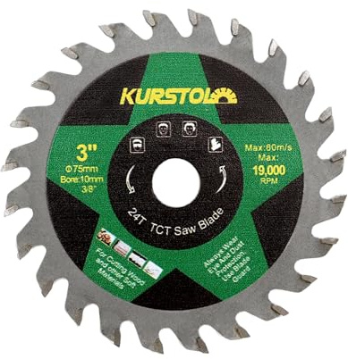 KURSTOL Hartmetall Trennscheibe für Holz - 75mm TCT Scheiben für Holz Kunststoff Sperrholz Spanplatten Mehrschichtplatten mit 10mm Bohrung