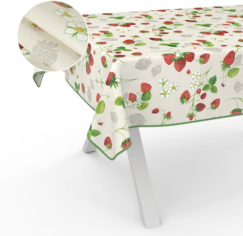 Wachstuch-Tischdecke Tischdecke abwaschbar Wachstuch Garten-Tischdecke Outdoor Indoor 100x140cm mit Saum Erdbeeren