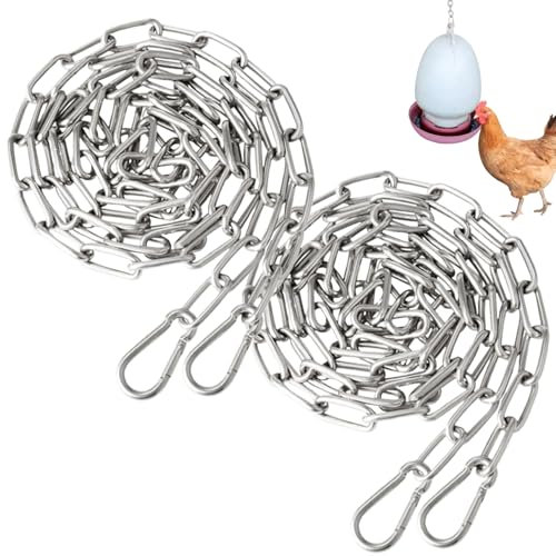 OnIUeZky 2pcs Edelstahlkette für Geflügeltrinker -Feeder 2M Hanging -Kette mit 4 Haken Hochleistungskette für Hühnerfuttermittel Vogelfutterhäuschen Hähnchen -Zubehör Laden 80 kg