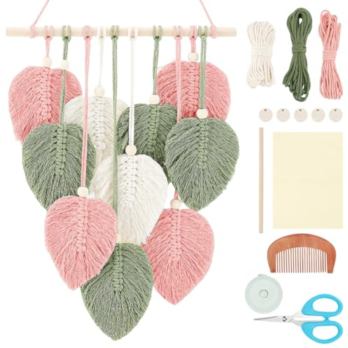 FREEBLOSS Makramee Blatt Wandbehang Set, Makramee Wandbehang, Blätter, Makramee Wandteppich, DIY Makramee Wandkunst Für Anfänger, Makramee Boho Wanddekoration Für Raumdekoration, Erwachsene