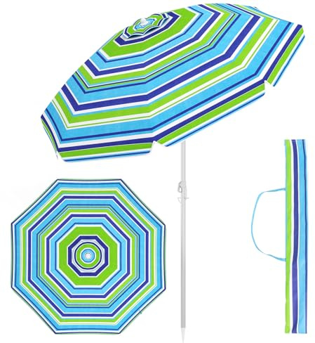 SPOTRAVEL 2M Beach Parasol, Portable Tilting Poolside Umbrella (Blue+Green)