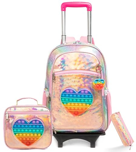 Egchescebo Kinder Rucksack mit Rollen Kinderkoffer Mädchen für Schultrolley 17”