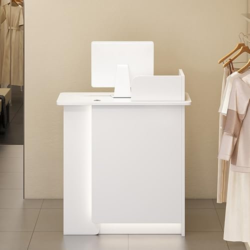 Empfangstheke,Tresen Bar Theke,Empfangstresen,Rezeptionstheke,Rezeption Tisch mit Schubladen,Bürotheke,Verkaufstheke mit LED, Schubladen,Empfangsschreibtisch für Hausbar Firmenhallen Hotel(Wit,80x45x9