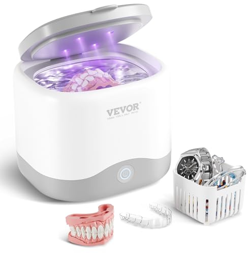 VEVOR Limpiador Ultrasónico para Dentaduras Postizas Dispositivo de Limpieza de Retenedores 0,18L con Luz UV 30W para Retenedores de Dientes Alineadores Protector Bucal Cabezal de Cepillo de Dientes