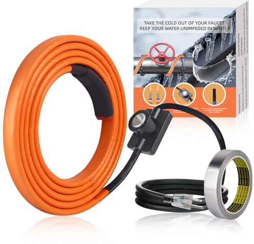 FANOVO Heat Tape for Water Pipes, 6ft Pipe Heat Tape with Thermostat, Self Regulating Heat Tape Cable, Freeze Protection Heating Cable Wrap for Water Pipes, Used for Metal Plastic Pipes and Roof RV