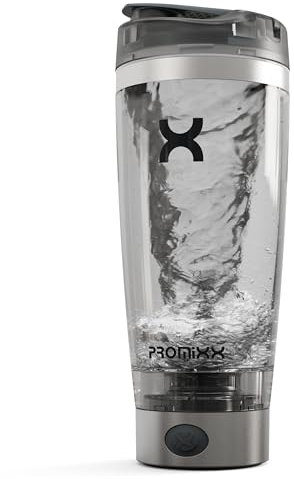 Promixx Pro Electric Protein Shaker Bottle – Rechargeable Automatic Blender Bottle with X-Blade, Smooth Shakes in Seconds – Portable Protein Shake Blender Cup, BPA-Free 600ml (Silver/Gray)