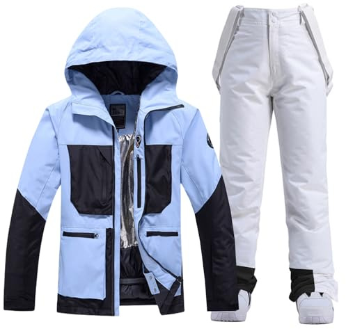 HOTIAN Ensemble de Ski Femme Veste et Pantalon 2 Pièces Ensemble de Ski Femme Imperméable Coupe-Vent Hiver Vêtement de Ski Chaud pour Femme, L
