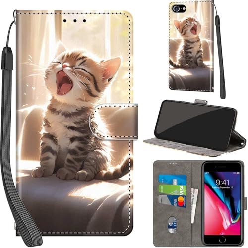 Handyhülle für iPhone SE2 / SE3 / 7 / 8 Leder Wallet Tasche Pandas | 3 Kartenfächer & 1 Geldfach, Magnetverschluss, Ständerfunktion, robuste premium PU leder klapphülle für iPhone 7 / 8 / SE