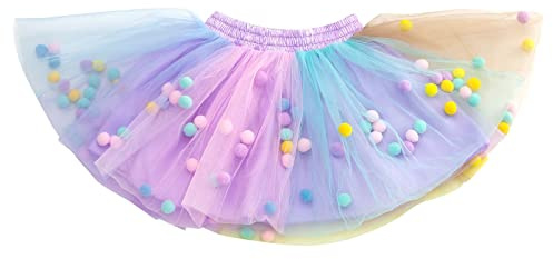 2025 - Falda tutú para niña, tul en capas, falda de princesa con bolas hinchadas para niñas, vestidos de cumpleaños para niñas, falda de tutú arco iris patrón de billetera, a, 3-4 años