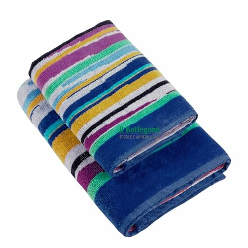 IL BOTTEGONE Set Asciugamani Bagno 100% Cotone Super Assorbenti 390 Gr Spugna Cinigliata Coppia Salviette Viso Asciugamano Ospite (Riga)