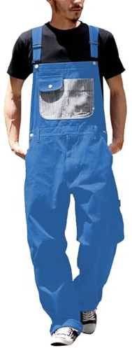 Foweknow Men's Cargo Trousers Overalls Vintage Denim Dungarees Work Trousers with Pockets Summer Casual Work Dungarees Jumpsuit Men Bib Overalls Relaxed Fit Fashion Work Wear, blue, 5XL