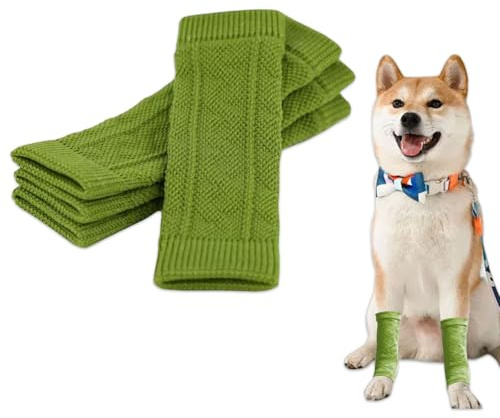 OTKARXUS Hunde-Beinstulpen für den Winter, warm, solide Ellenbogenmanschetten, gestrickte Beinschutzsocken für Kätzchen, Welpen, Katzen, kleine, mittelgroße und große Hunde (Grün, XXL)