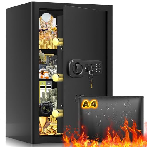 80L Anti-Theft Home Safe Box with Document Bag for Money Jewelry Documents | 3 Removable Shelves, Heavy-Duty Anti-Theft Design, Home & Office Use, Secure Storage for Cash Jewelry Documents Valuables