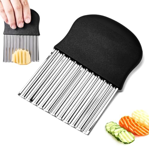 Stainless Steel Crinkle Cutter - Wavy Blade Chip Slicer - Potato Chipper for French Fries, Vegetables & Fruit - Crinkle Cut Spiral Cutter Kitchen Tool