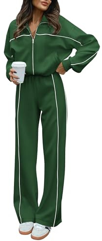 BTFBM Women's Two Piece Tracksuit Spring 2026 Long Sleeve Zip Up Sweatshirt Long Pants Outfits Jogger Sweatsuit Sets(Dark Green,Small)