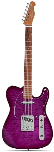 Leo Jaymz TL Electric Guitar - Flame Maple Top, Mahogany Body, Maple Neck - Alnico V Pickups, Locking Tuners - Solid Choice for Beginners & Intermediate Players (Purple Ocean)