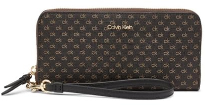 Calvin Klein Key Item Saffiano Continental Geldbörse mit umlaufendem Reißverschluss und Handgelenkriemen, Braun/Khaki/Schwarz Mini, Einheitsgröße