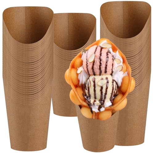 Hiuyavy Disposable French Fries Holder, 100 PCS 12oz Paper French Fry Cups, Kraft Paper Charcuterie Cups Charcuterie Cup for Popcorn Fruits Crisps Waffle and Ice Cream(Brown)